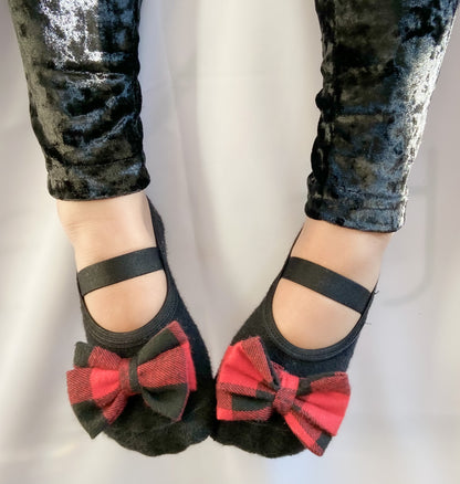 How to Style the Kids Black & Red Faux Fur Pompom and Candy Cane Tiptoes Slipper Socks