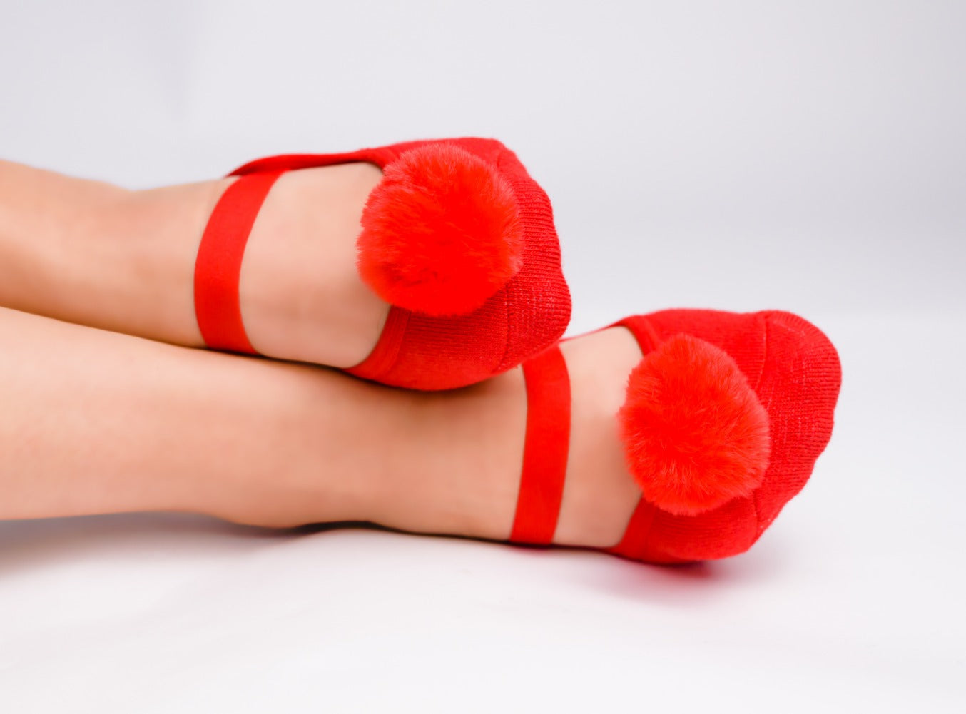 Ladies Red Faux fur pompom image 0