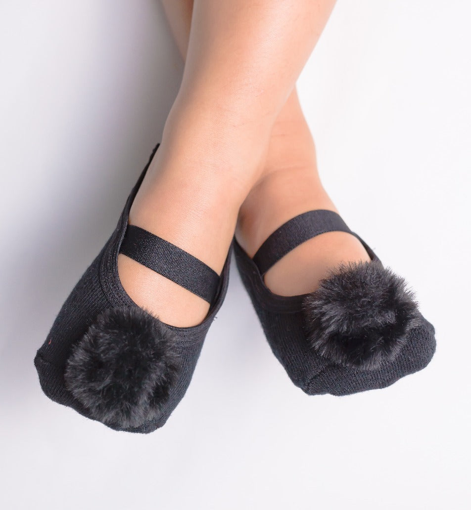 Kids Black faux fur pompom image 0