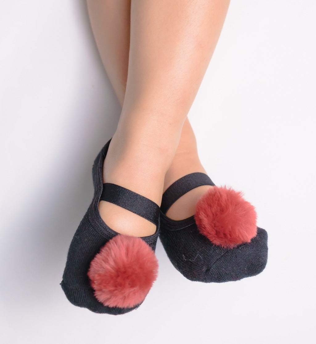 Kids Black & Burgundy faux fur pompom image 0