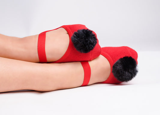 Ladies Red & Black Faux fur pompom image 0
