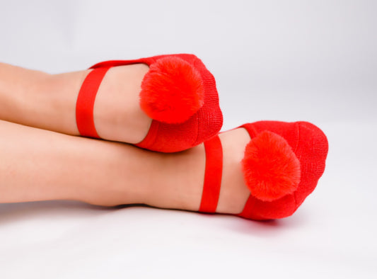 Ladies Red Faux fur pompom image 0